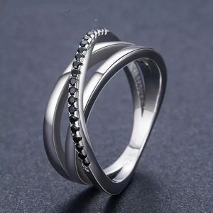 Creative Cross Twine s925  Silver Black Stone Ring